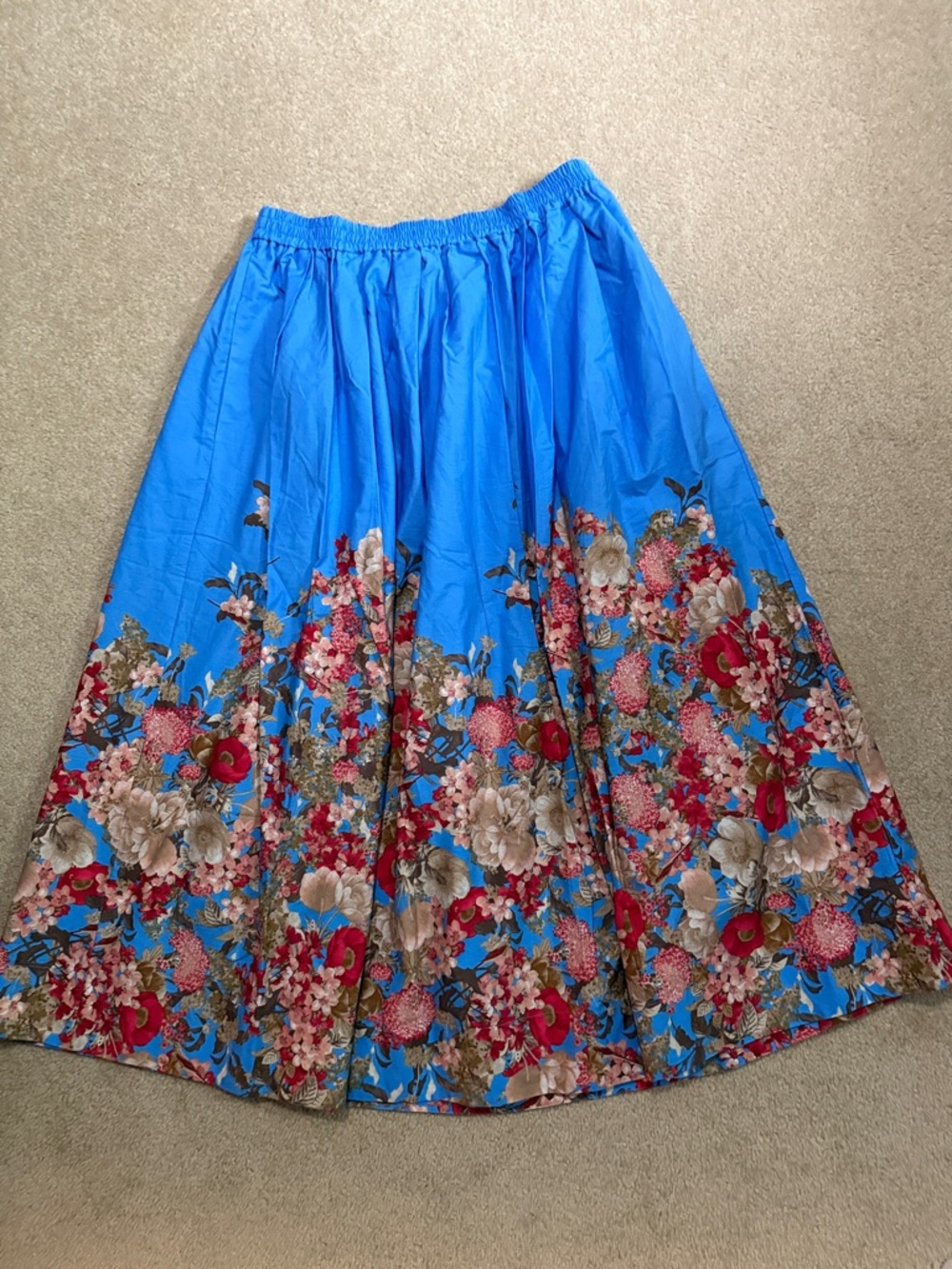 Anthropologie Maeve The Jacie Poplin Bright Blue Floral pull on circle skirt NWT - Picture 3 of 5